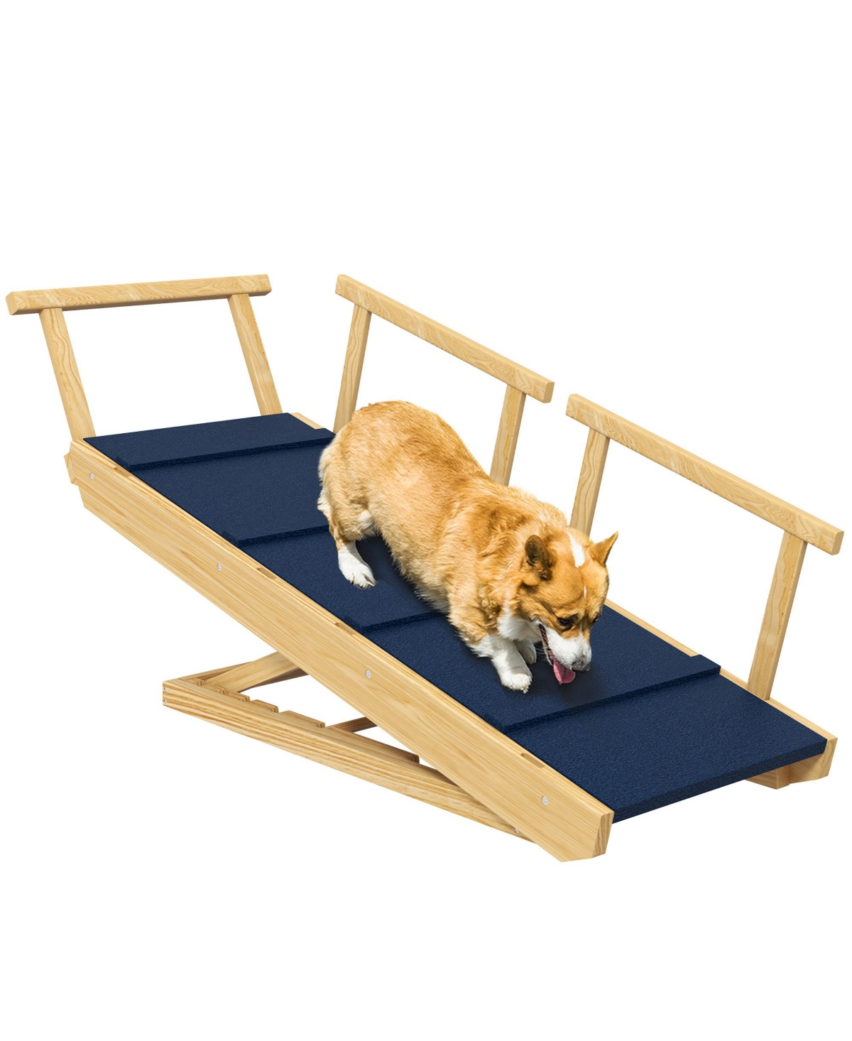 Dog Ramp, Adjustable Foldable Pet Ramp for Small to Large Dogs - Natural wood