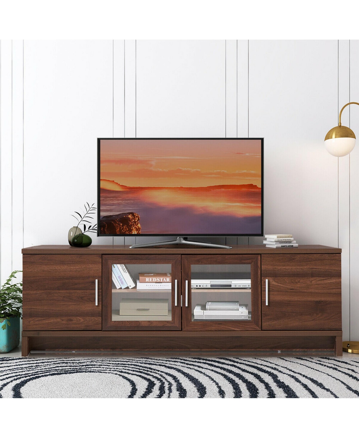 Gymax Tv Stand Media Entertainment Center for Tv's up to 70'' w/ Storage Cabinet Walnut