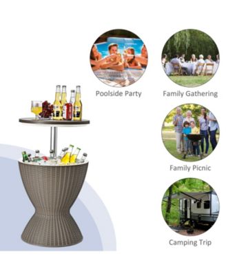 3 Pieces Outdoor Rattan Bar Table with Extendable Tabletop