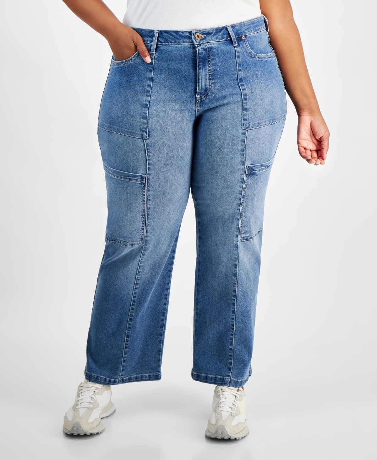 Celebrity Pink Trendy Plus Mid-rise Wide-leg Cargo Jeans In Layana
