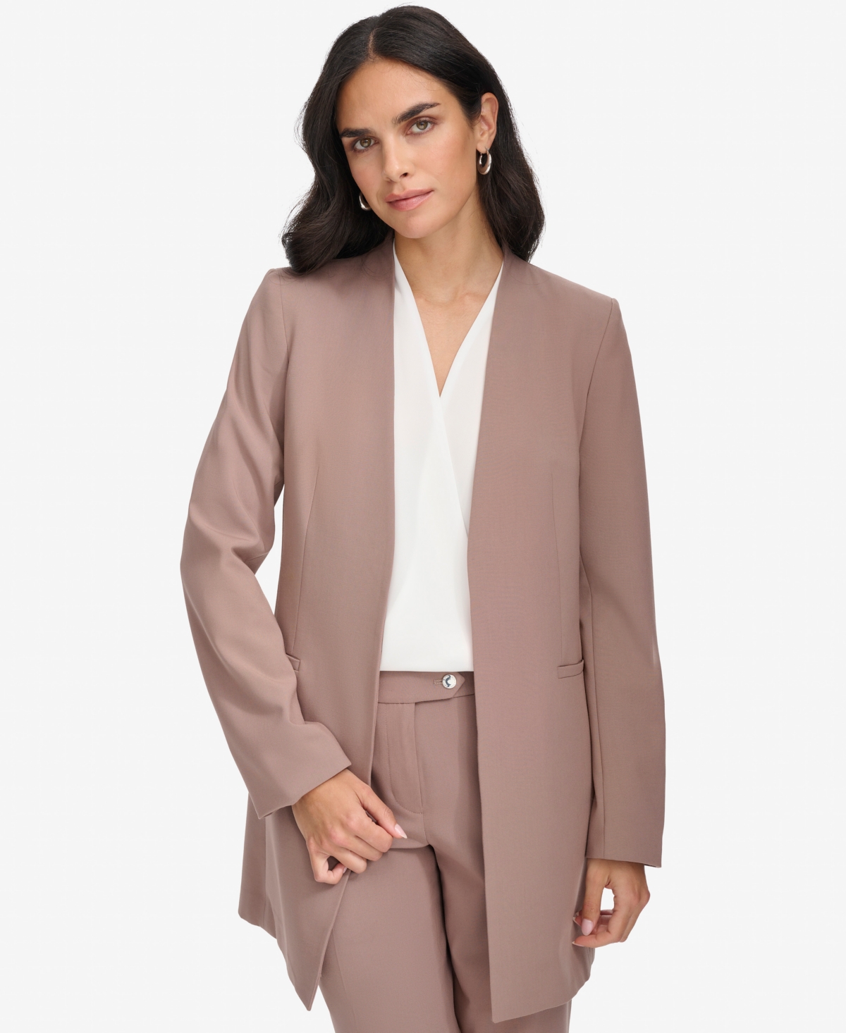 CALVIN KLEIN WOMEN'S ROLL SLEEVE OPEN FRONT BLAZER 