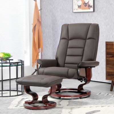 Swivel Recliner with Ottoman, Faux Leather Reclining Chair, Gray