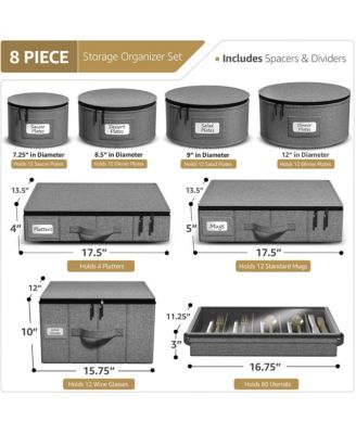 8 Piece Hard Shell Dinnerware Storage Cases - for Dinnerware, Mugs, Cups