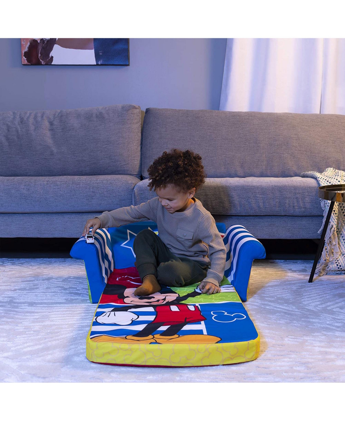 Marshmallow Furniture Kids 2-in-1 Flip Open Foam Compress Sofa Bed, Mickey Mouse