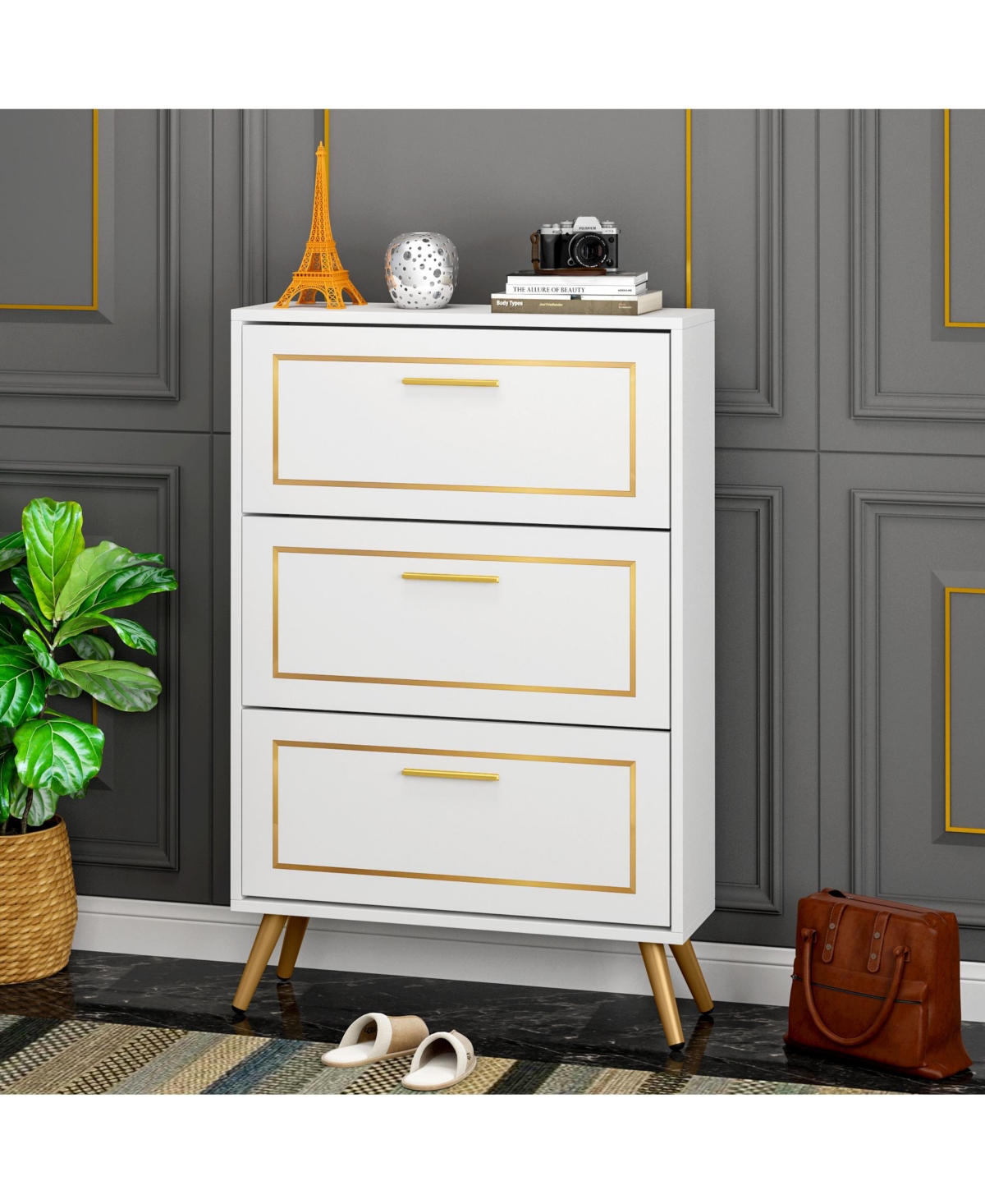 Tribesigns Shoe Storage Cabinet with 3 Flip Drawers, Freestanding Shoes Organizer with Metal Legs for Entryway, Narrow Shoe Rack Cabinets