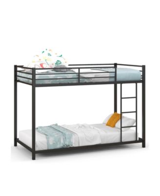 Low Profile Twin Over Twin Metal Bunk Bed with Full-length Guardrails