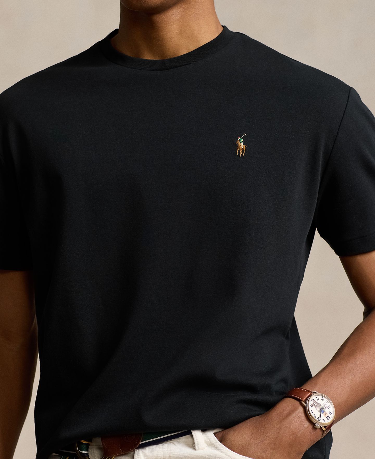Мужская футболка Polo Ralph Lauren Custom Slim-Fit Soft Cotton, цвет: Чёрный — фото 3