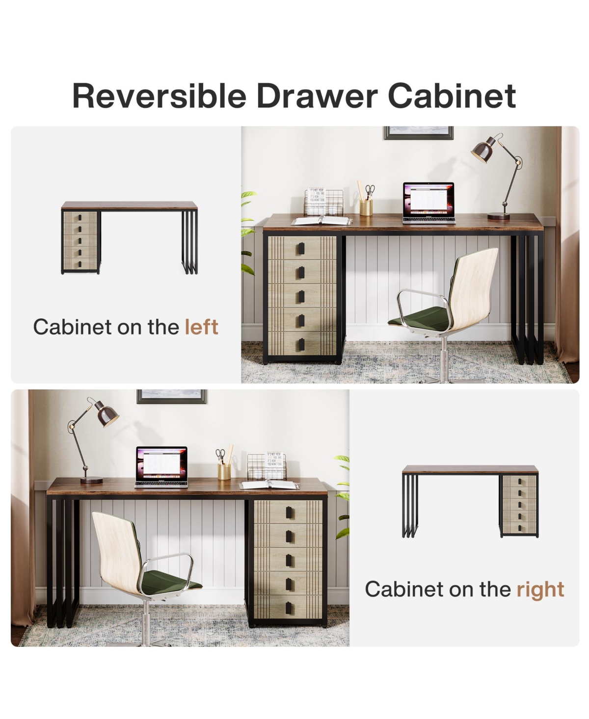 Tribesigns Computer Desk with 5 Drawers, Home Office Desk with Reversible Drawer, Industrial Study Work Writing Desk with Storage, Simple Wood Lap