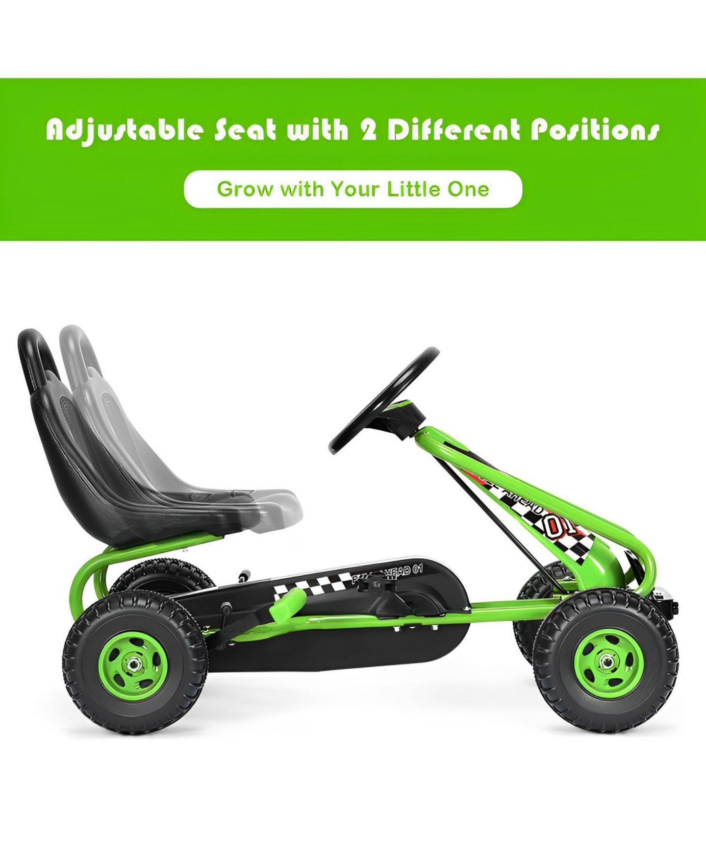 Детская игрушка SKONYON 4-Wheel Pedal Powered Ride-On Car with Adjustable Seat, 66 lbs Capacity, 3–6 лет, цвет: Зелёный — фото 5