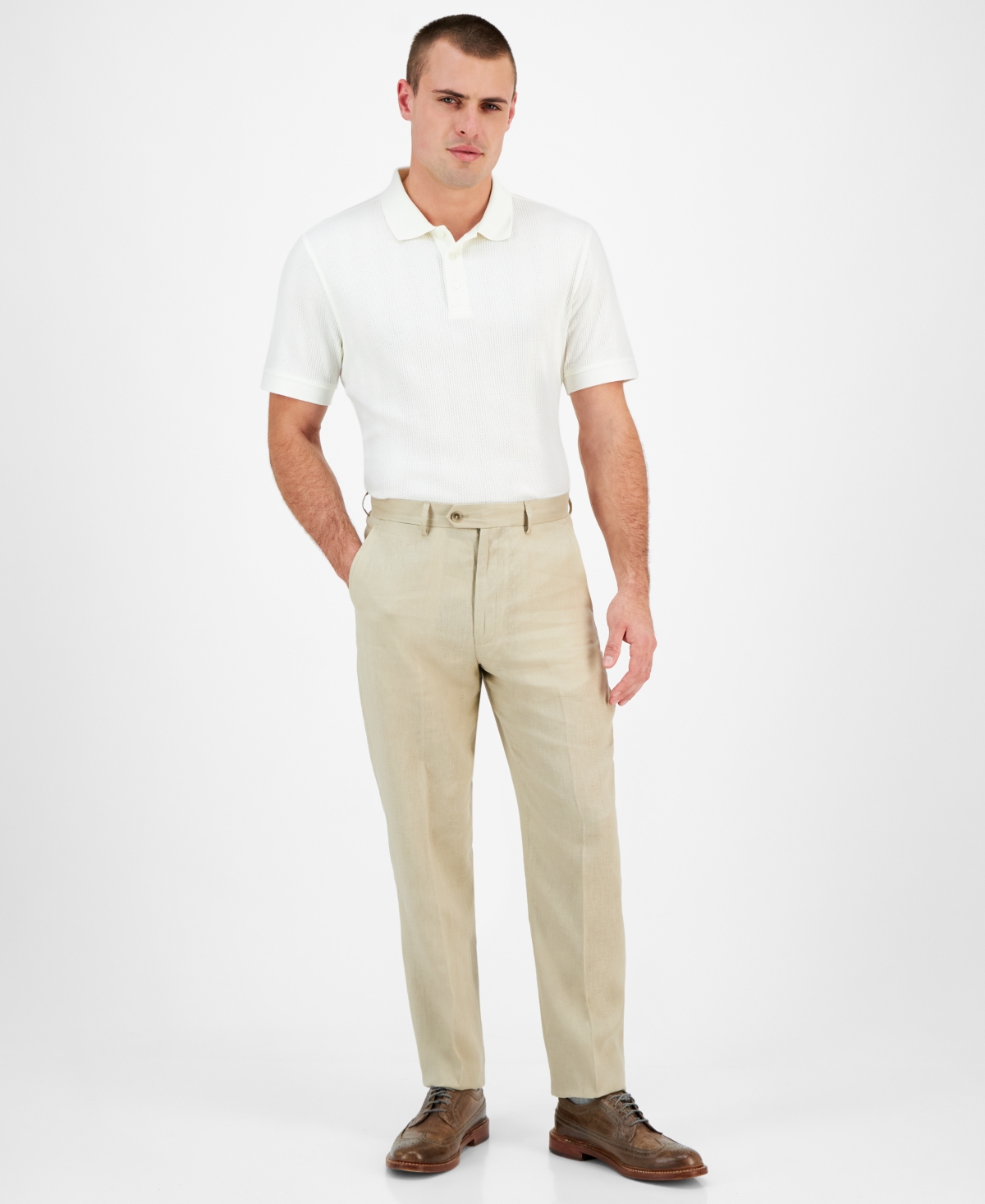 Men's Modern-Fit Linen Dress Pants - Green