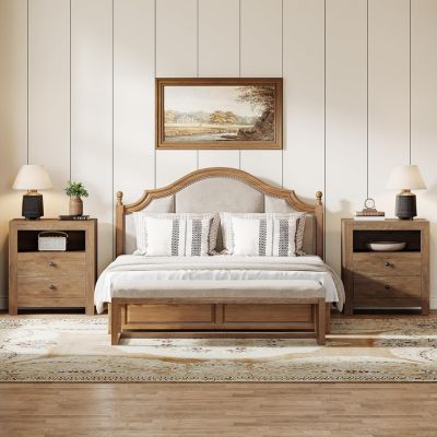 Nightstands Set of 2 Wood Farmhouse Night Stand with 2 Storage Drawers, Rustic End Side Table