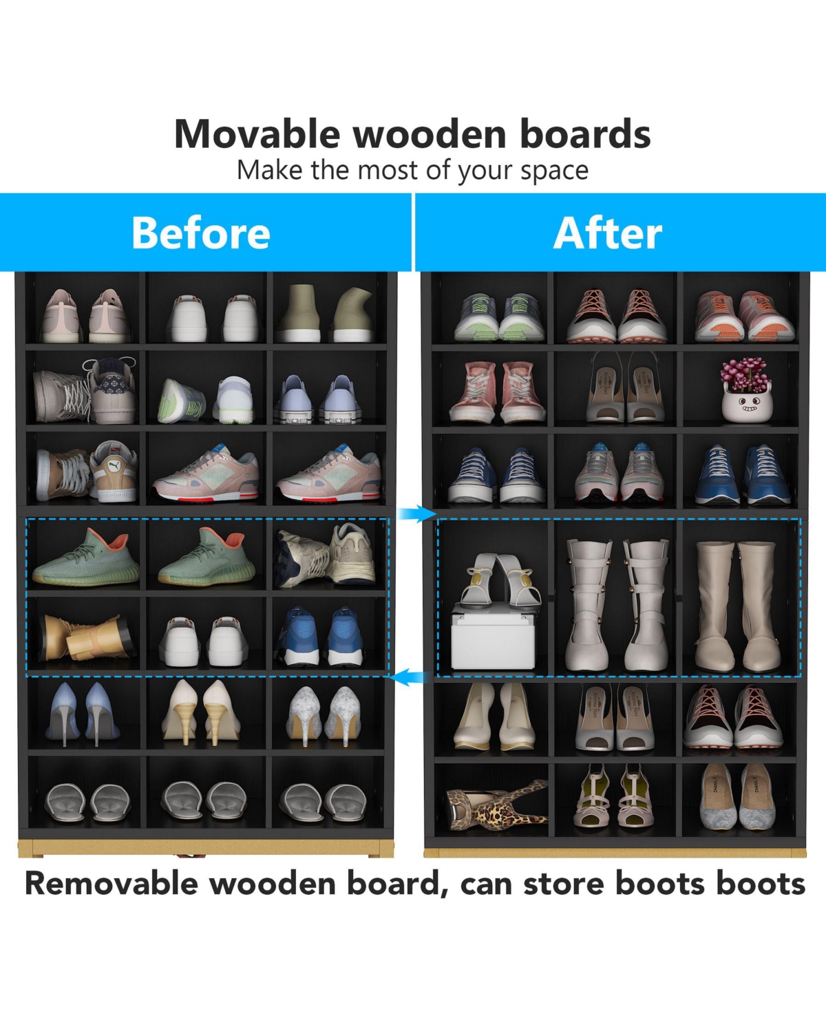 Tribesigns 8-Tier Shoe Storage Cabinet, Freestanding Wooden Shoe Rack with 24 Cubbies, Tall Shoe Organizer Rack with Adjustable Partition for Entryway