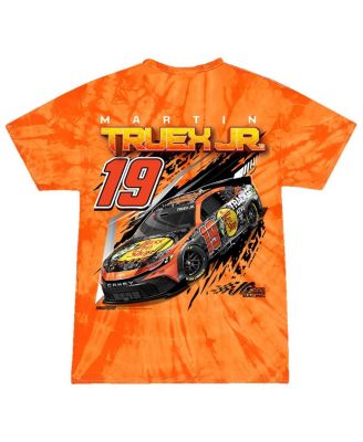 Big Boys and Girls Orange Martin Truex Jr Bass Pro Shops Car Tie-Dye T-Shirt