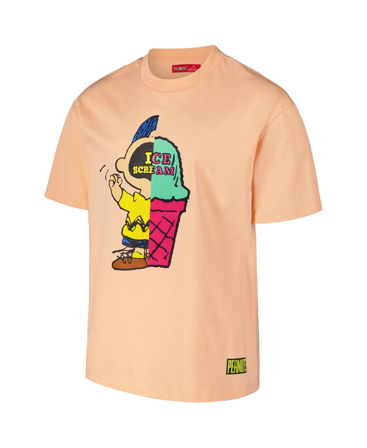 Freeze Max Men'sPeanuts Charlie Brown Ice Scream Loose Fit T-Shirt - Orange