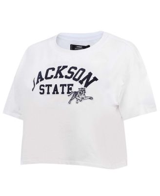 Women's White Jackson State Tigers Classic Three-Hit Boxy Cropped T-Shirt
