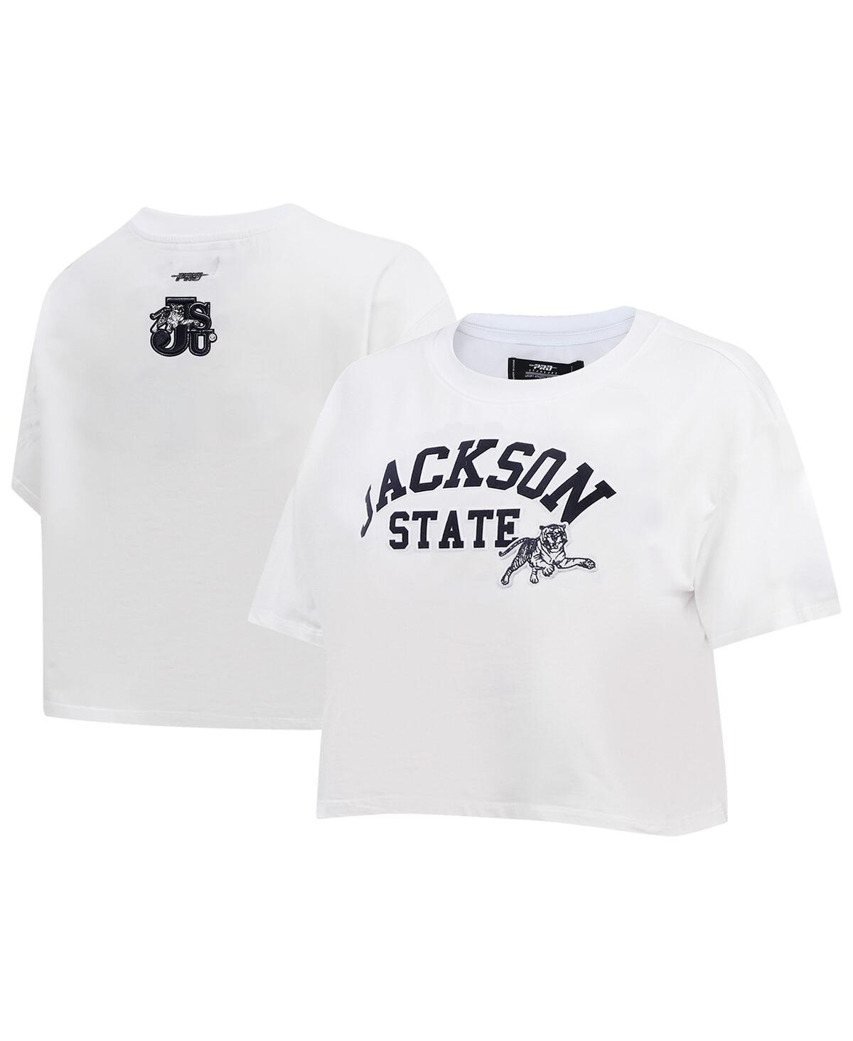 Women's White Jackson State Tigers Classic Three-Hit Boxy Cropped T-Shirt - White