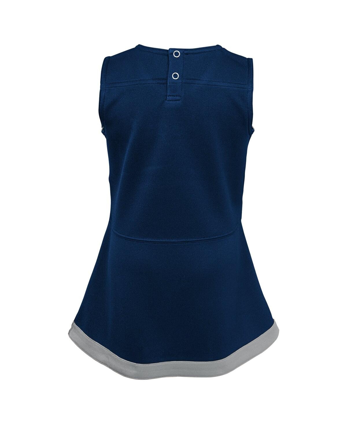 Outerstuff Girls Preschool Navy Dallas Cowboys Two-piece Cheer Captain Jumper Dress With Bloomers Set In Navy,heather Gray