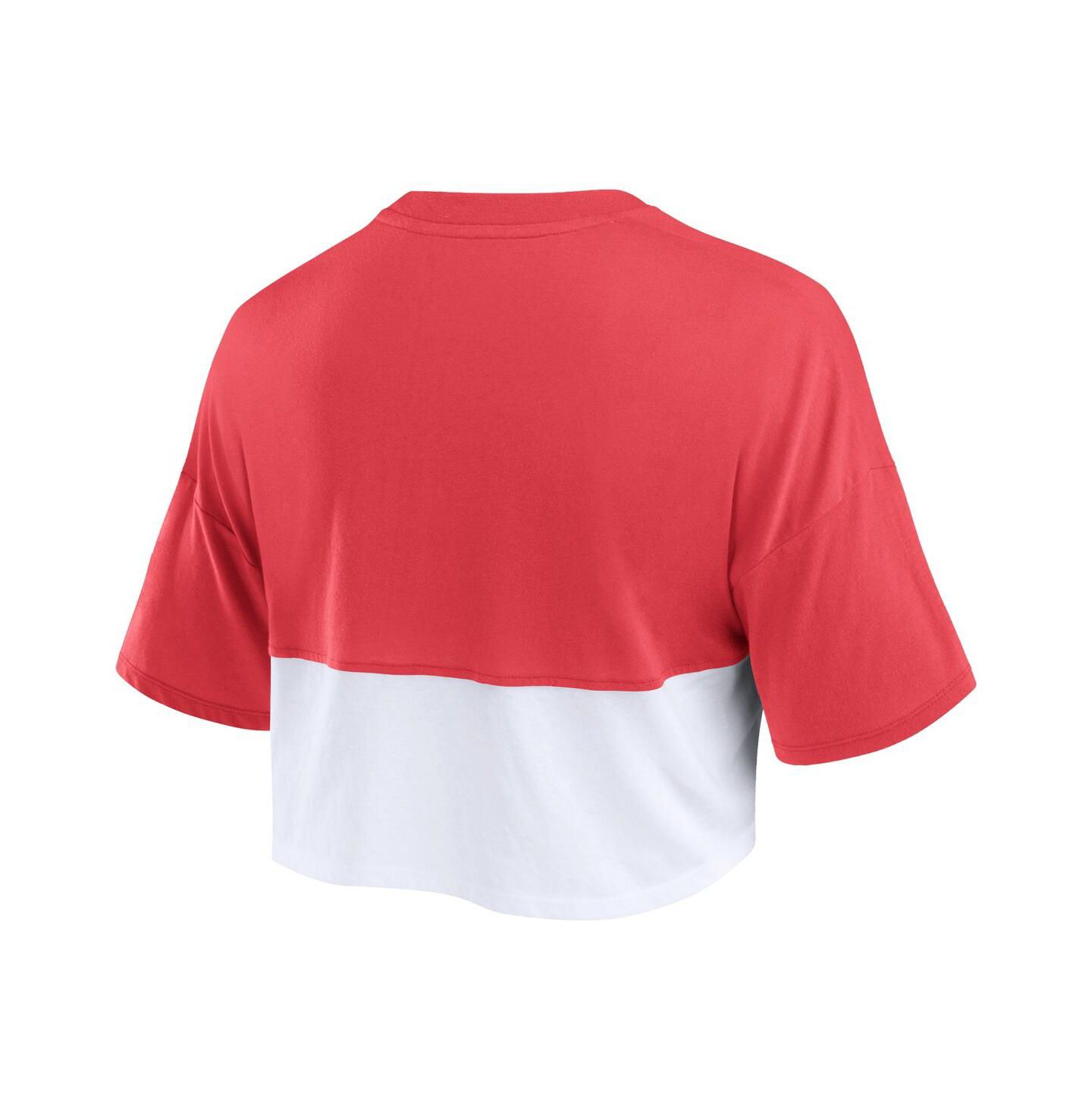 Женская футболка Fanatics Red/White Tampa Bay Buccaneers Boxy Color Split Cropped — фото 2