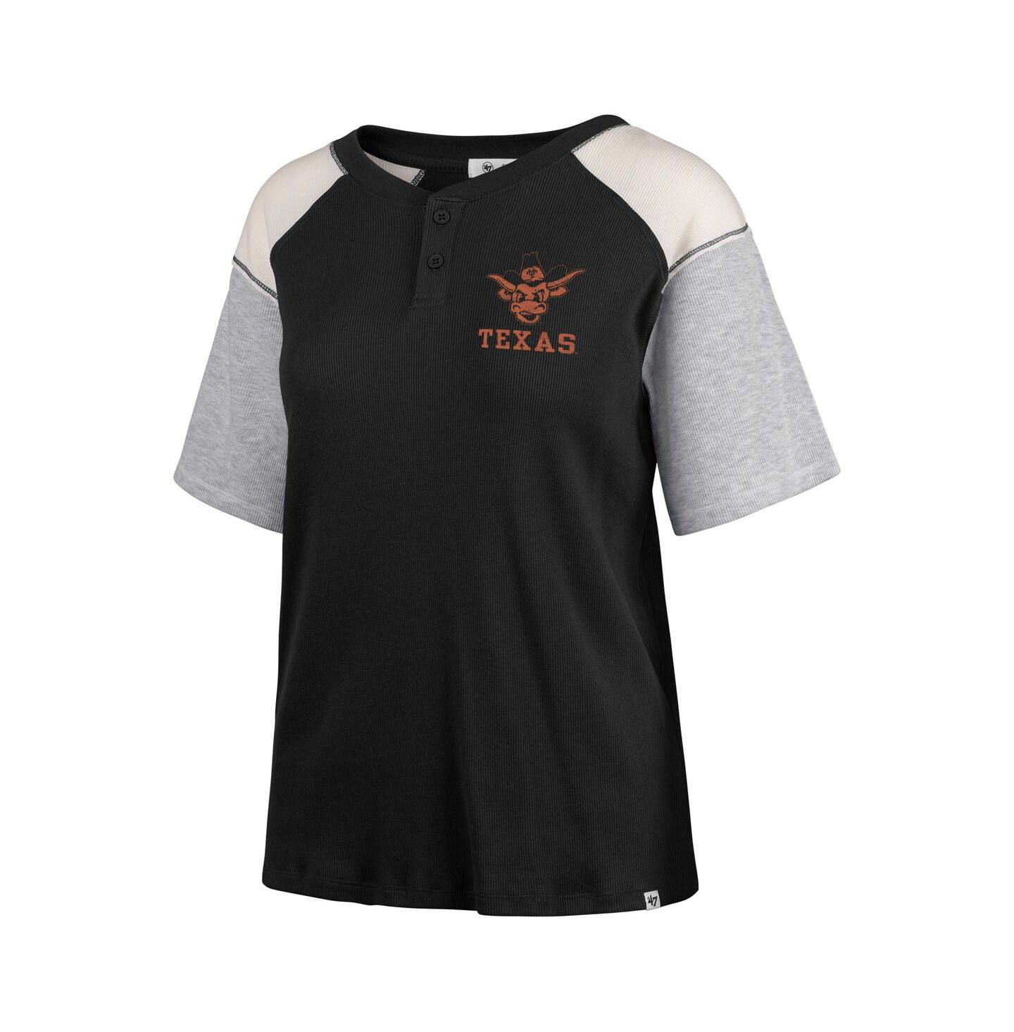 Женская футболка '47 Brand Black Texas Longhorns Underline Harvey Colorblock Raglan Henley — фото 3
