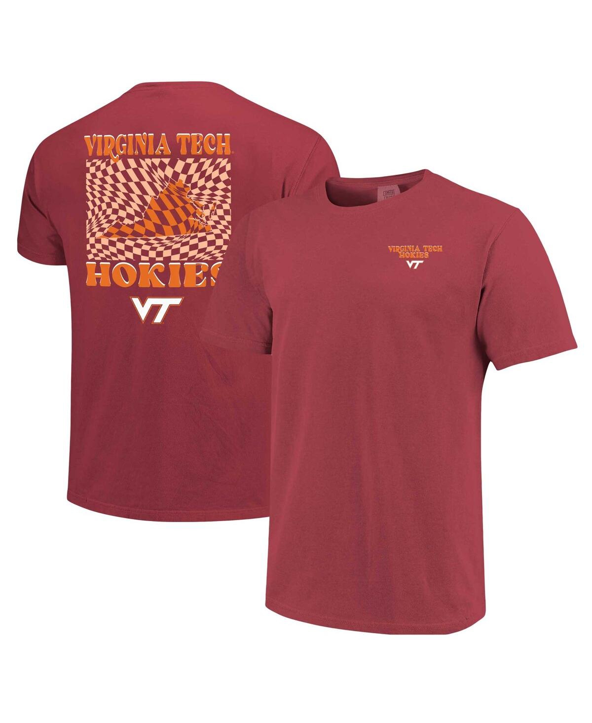 Image One Women's Maroon Virginia Tech Hokies Comfort Colors Checkered Mascot T-shirt In Maroon