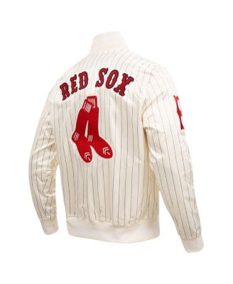 Men's Cream Boston Red Sox Cooperstown Collection Pinstripe Retro Classic Satin Full-Snap Jacket