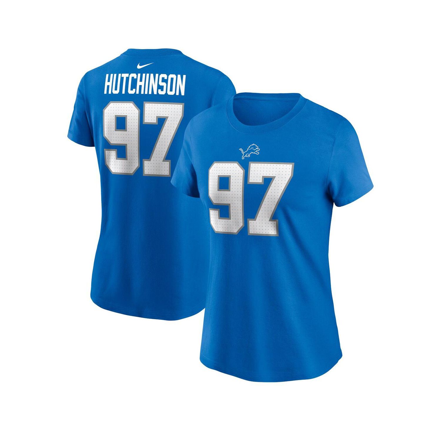 Women's Aidan Hutchinson Blue Detroit Lions Player Name & Number T-Shirt