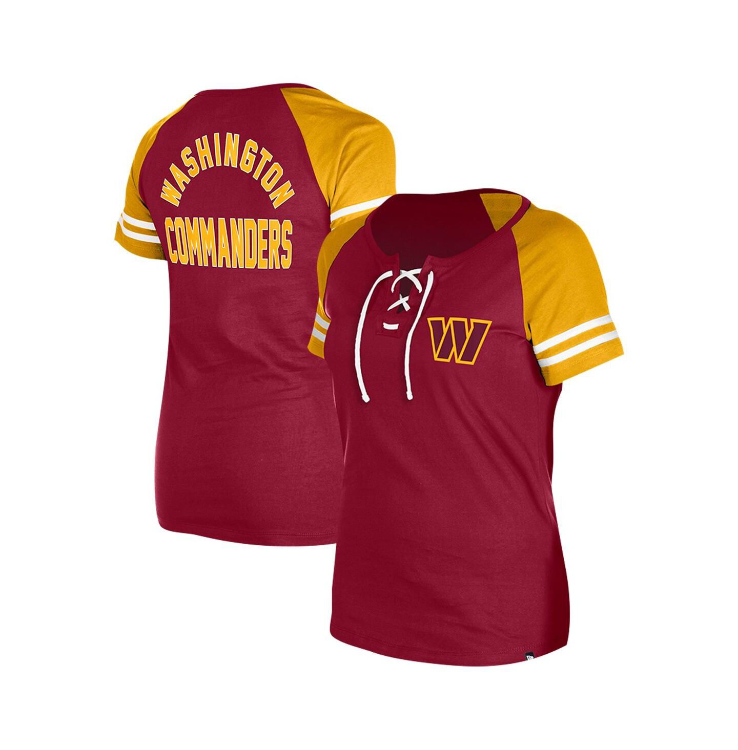 Женская футболка New Era Burgundy Washington Commanders Lace-Up Raglan — фото 1