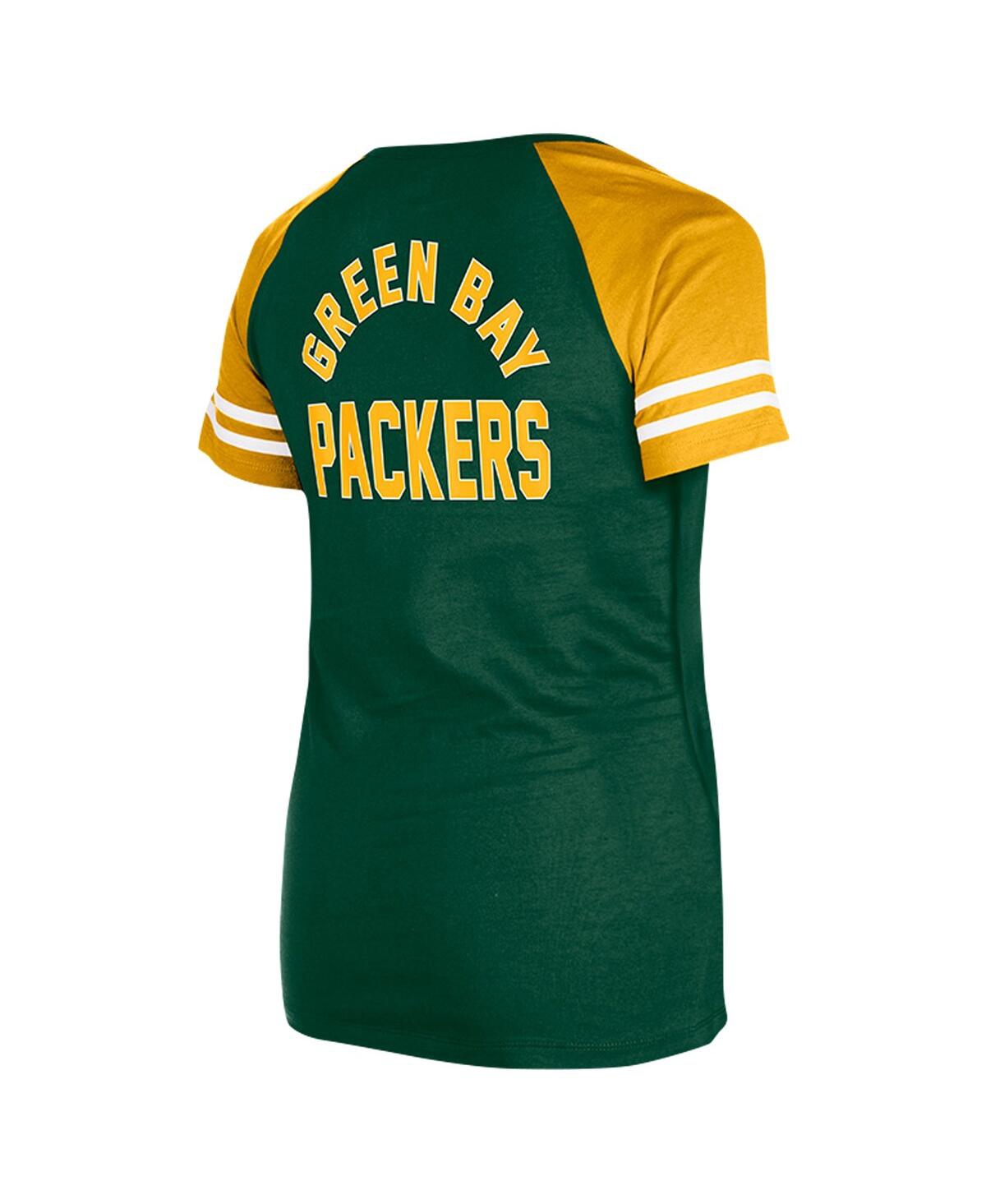 NEW ERA WOMEN'S GREEN GREEN BAY PACKERS LACE-UP RAGLAN T-SHIRT 