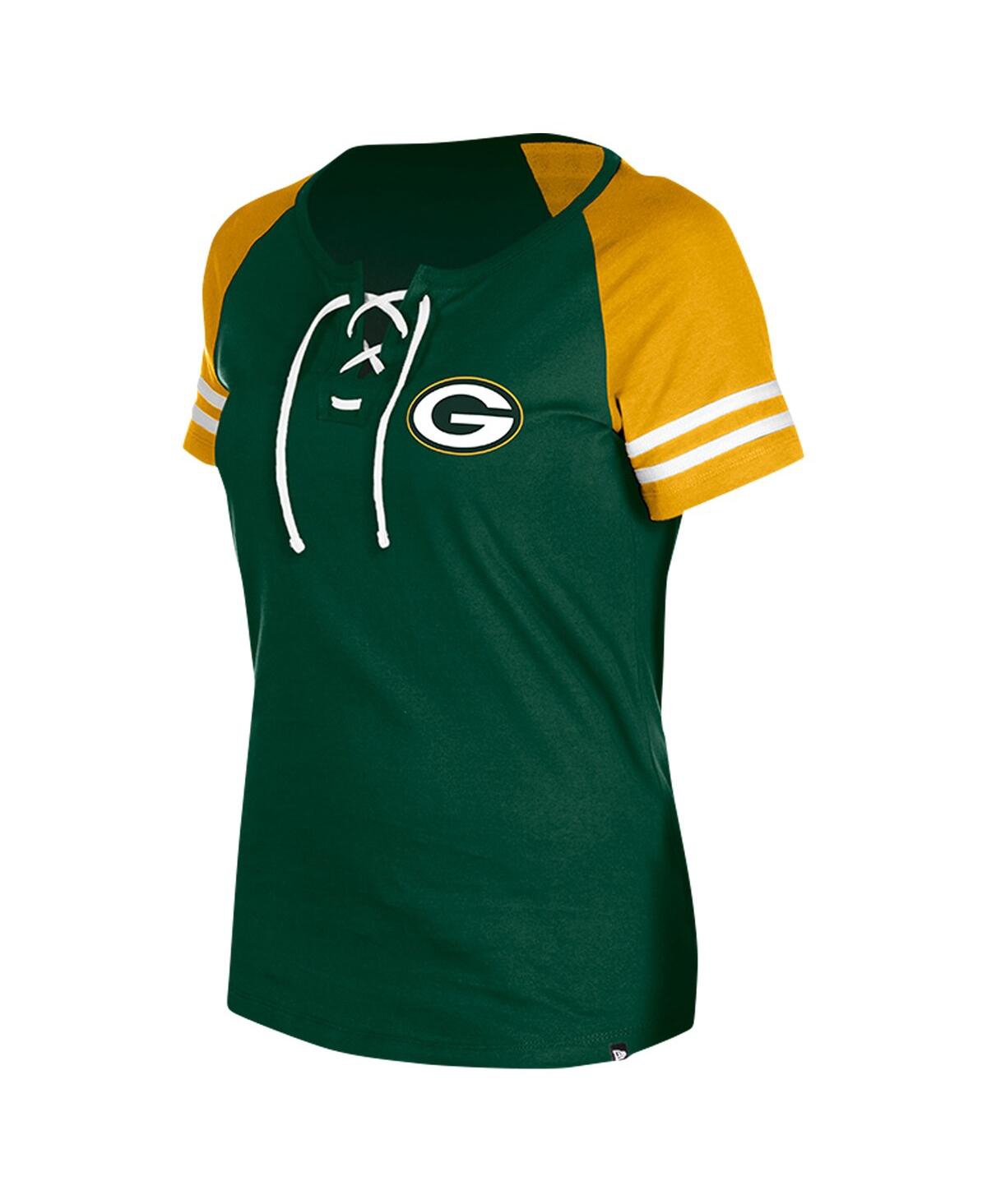 NEW ERA WOMEN'S GREEN GREEN BAY PACKERS LACE-UP RAGLAN T-SHIRT 