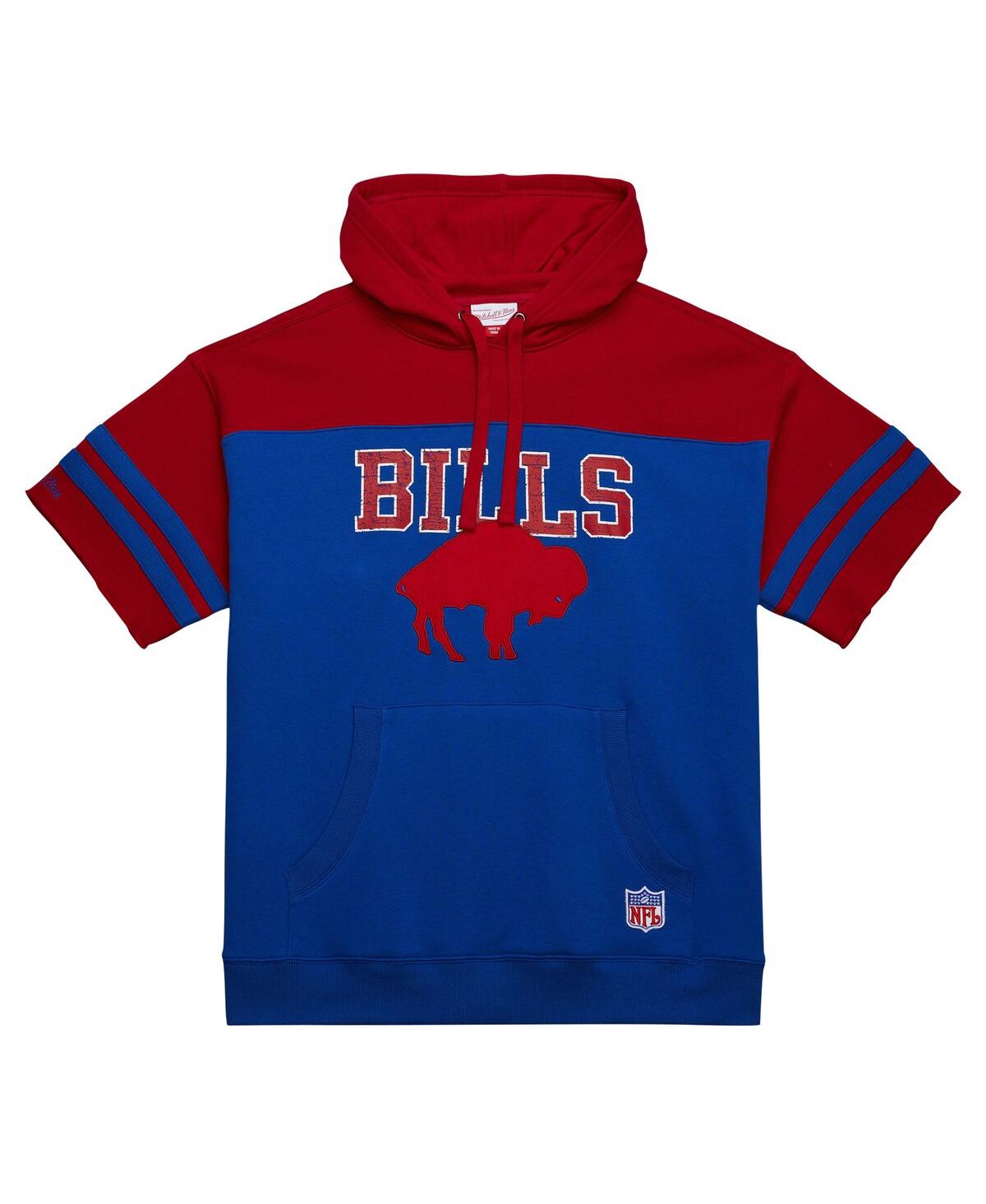 Mitchell & Ness Men'sBuffalo Bills Off Field Vintage-like Logo Short Sleeve Pullover Hoodie - Royal