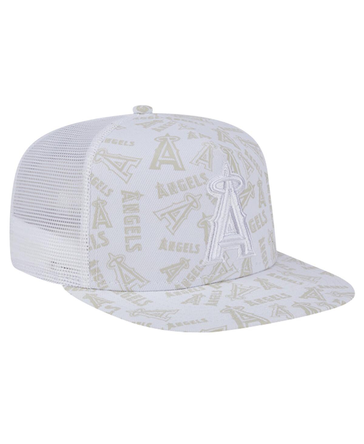New Era Men's White Los Angeles Angels Logo Dunes A-frame Trucker 9fifty Snapback Hat In White