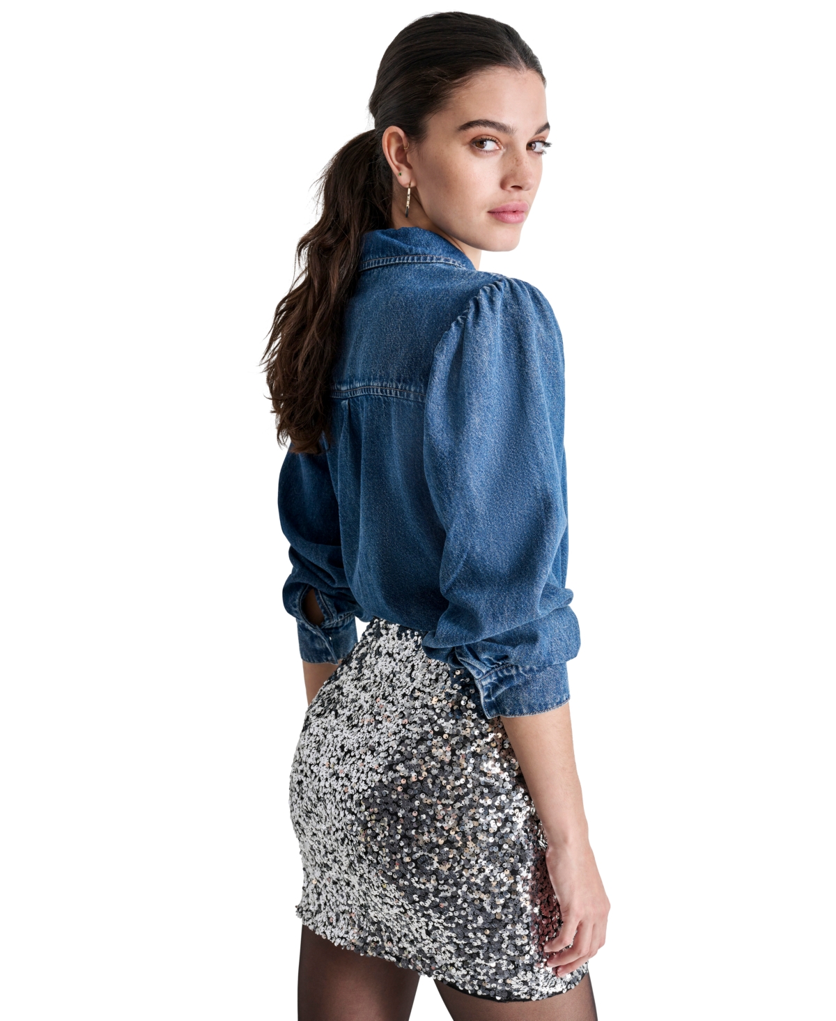 Dkny Jeans Women's Cotton Puffed-Shoulder Denim Shirt