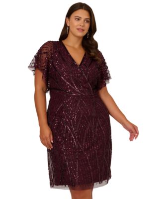 Plus Size Beaded Dolman-Sleeve Cocktail Dress