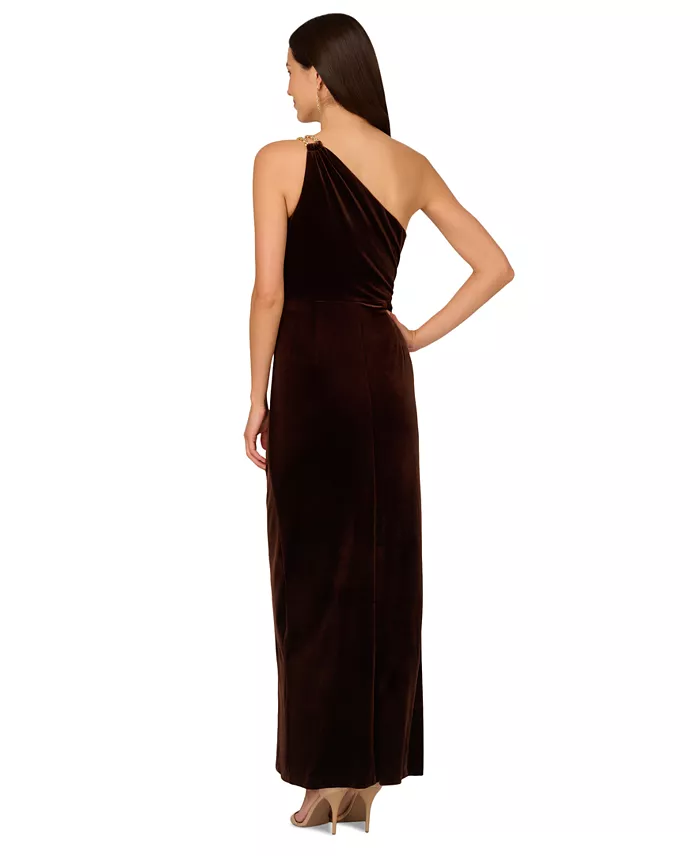 Women's Asymmetric One-Shoulder Velvet Gown - thumbnail 2