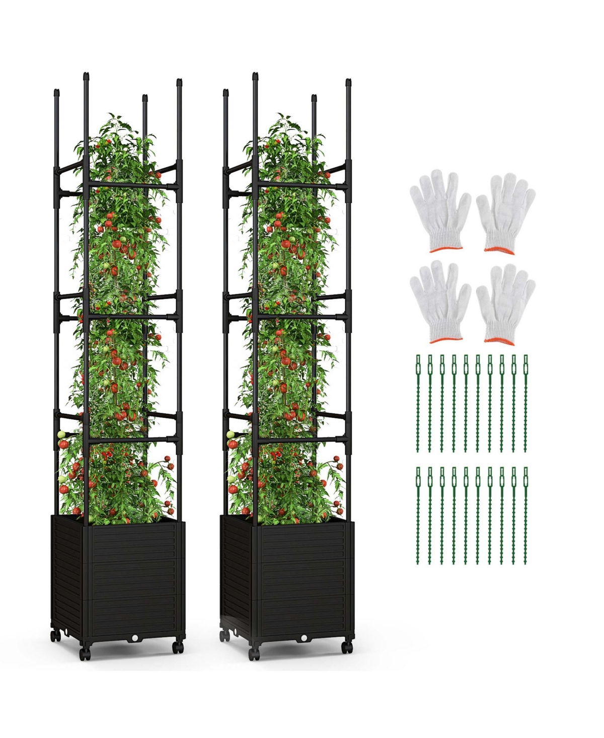 1 Pcs Raised Garden Bed with Trellis and Wheels Self-Watering Planter Box - Black