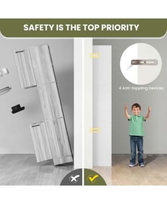 75" Tall Bathroom Storage Cabinet with 4 Doors & 2 Open Compartments Freestanding