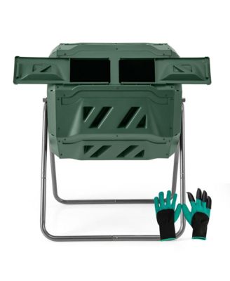 42-Gal Compost Bin Dual Chamber Composting Tumbler with 2 Sliding Doors Metal Frame