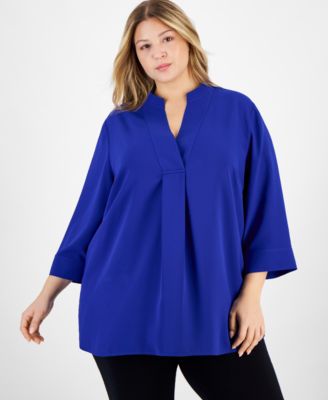 Anne Klein - Plus Size Split-Neck Wide-Sleeve Top