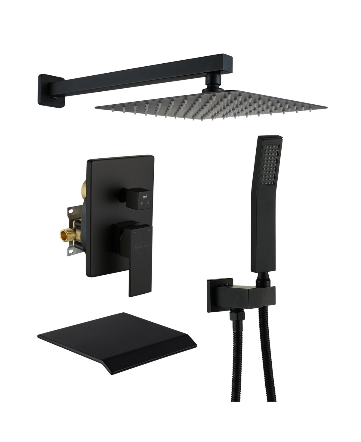 1-Spray Patterns with 2 Gpm 12 in. Wall Mount Dual Shower Heads with Tub Spout and Pressure Balance Valve in Matte Black - Matte black