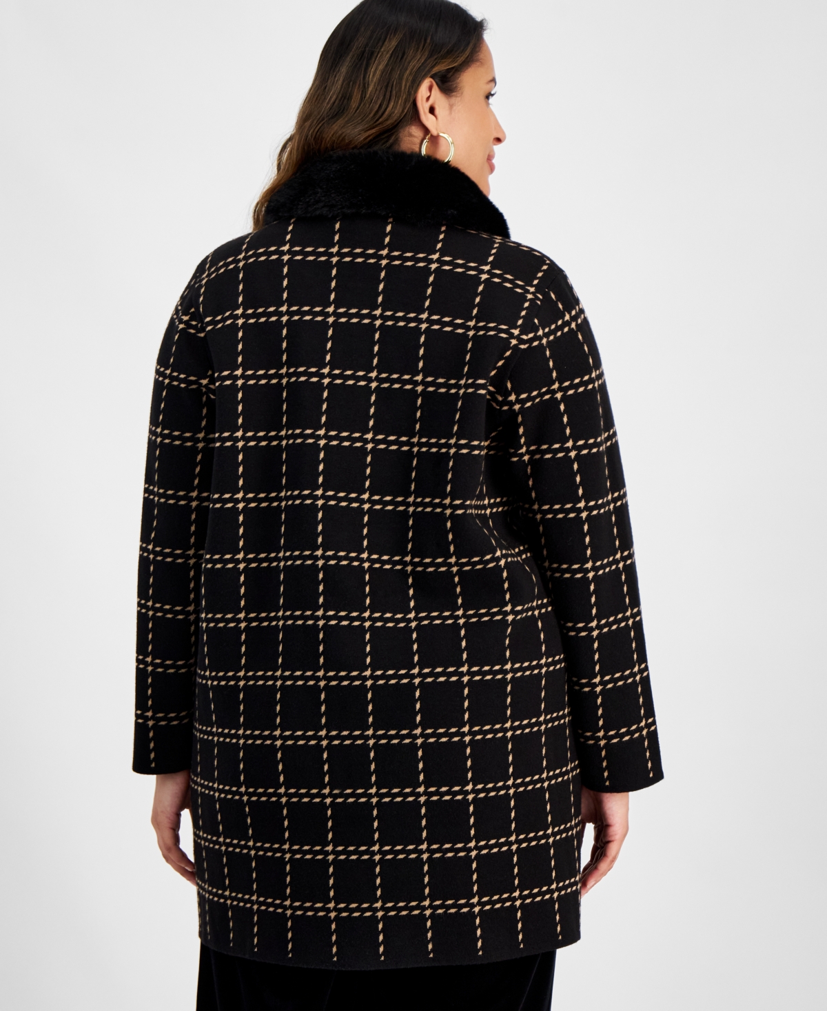 Kasper Plus Size Faux-Fur-Collar Sweater Jacket -GOLD