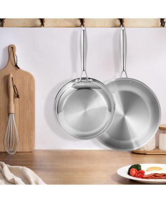 9.5" and 11" Tri-Ply Stainless Steel Nonstick Open Fry Pan with Premium Magnetic Stainless Exterior, Aluminum Core, Set of 2