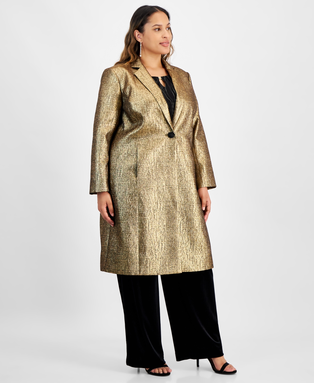 Kasper Plus Size Metallic Textured Coat -gold