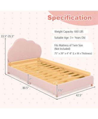 Kids Twin Platform Bed Frame Upholstered Twin Size Bed with Wooden Slats Support