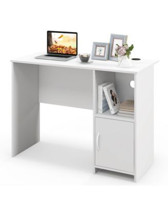 Modern Computer Desk with Cabinet Cable Holes & Open Shelf Storage for Home Office