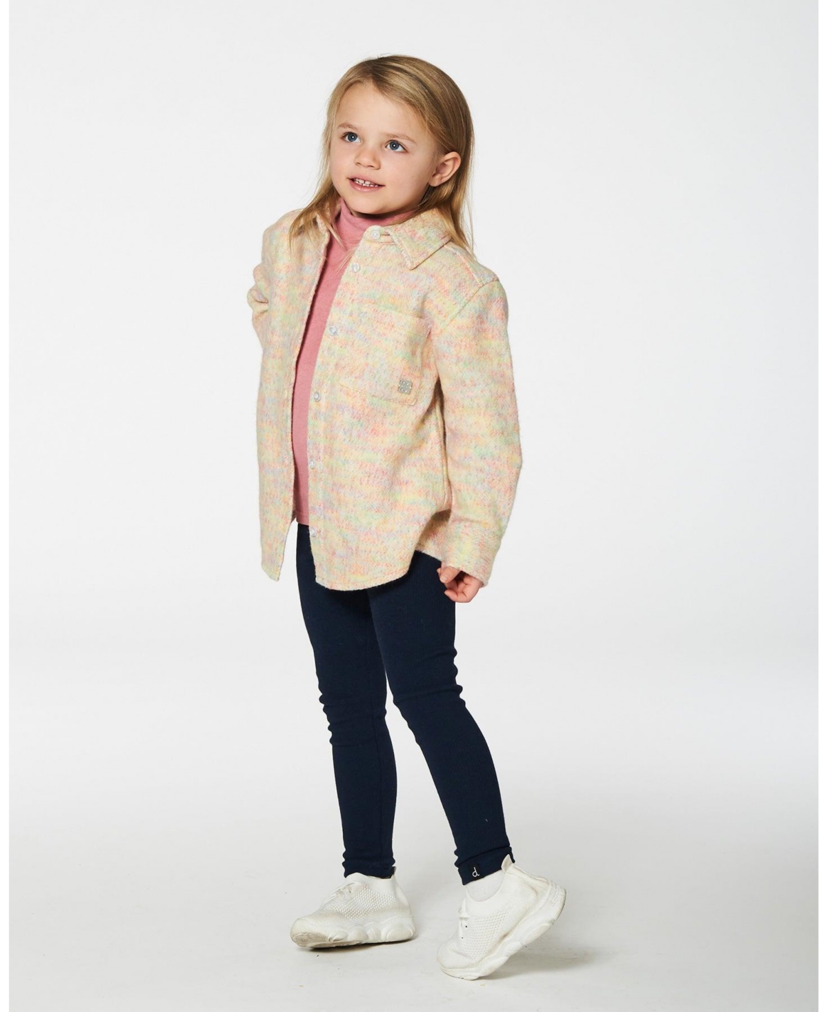Deux par Deux Big Girls Button Down Felt Overshirt Light Beige Multicolor - Beige and multicolor