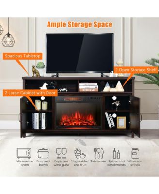 59'' Fireplace TV Stand W/ 25'' 1350W Electric Fireplace Heater Coffee