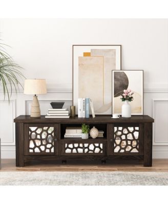 55'' Retro TV Stand Media Entertainment Center w/ Mirror Doors & Drawer Brown
