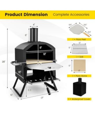 Outdoor Pizza Oven with Anti-scalding Handles and Foldable Legs-Black