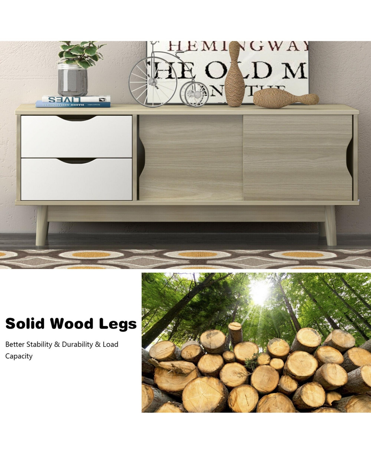Gymax Tv Stand for Tv up to 60'' Media Console Table Storage with Doors- Oak