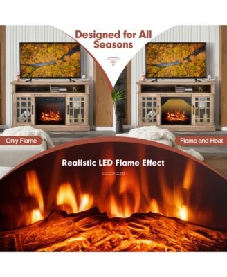 48'' TV Stand Console Cabinet w/ Fireplace Entertainment Center For Living Room Natural